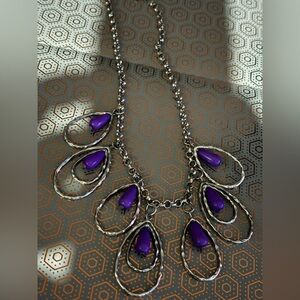 Purple silver Dangling Bib Necklace 18 inch